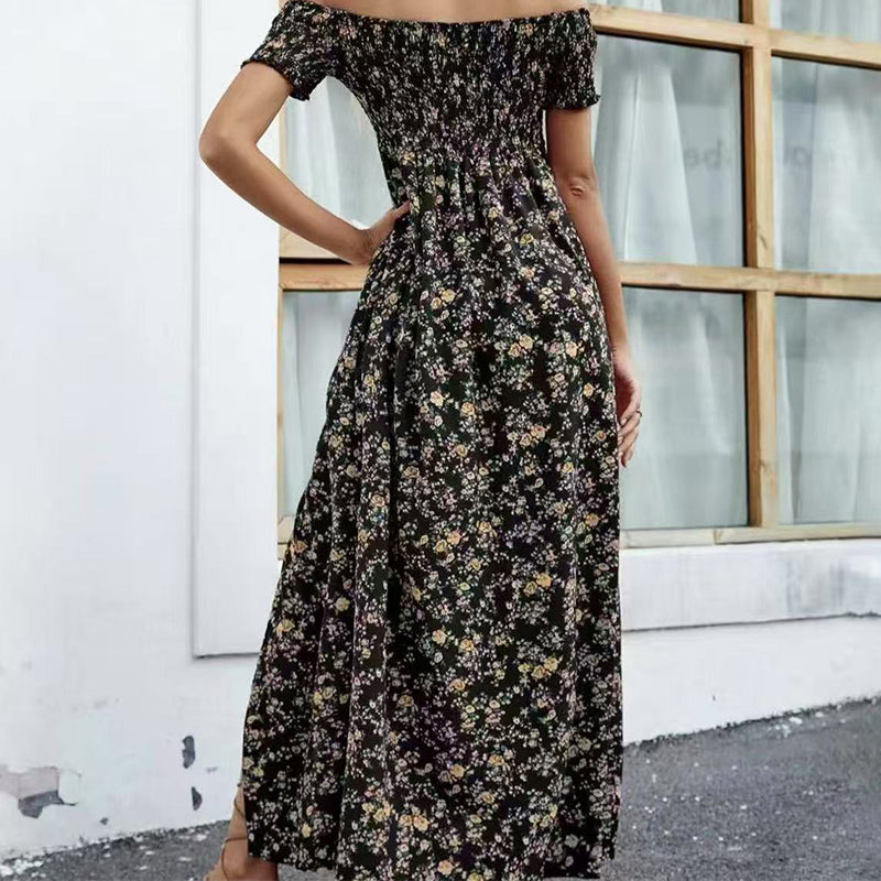 Élégante robe florale à épaules découvertes pour femmes