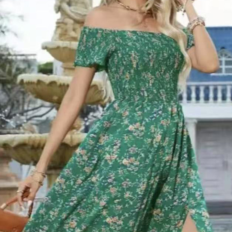 Élégante robe florale à épaules découvertes pour femmes