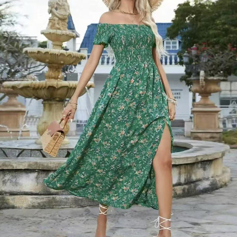 Élégante robe florale à épaules découvertes pour femmes