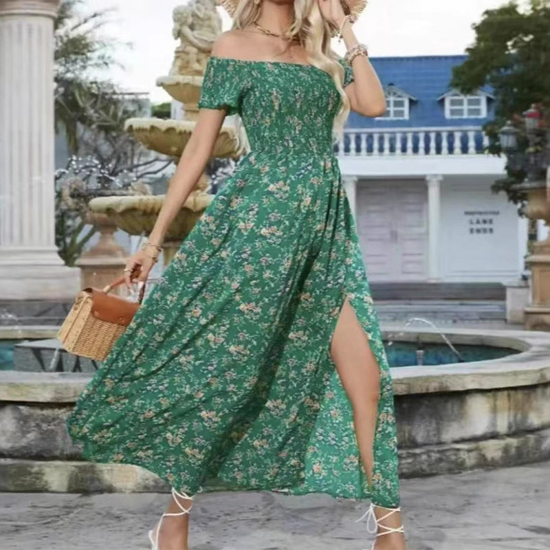 Élégante robe florale à épaules découvertes pour femmes