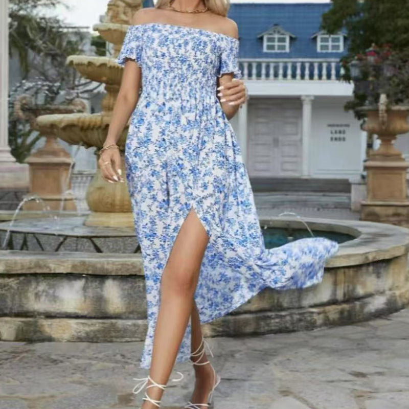 Élégante robe florale à épaules découvertes pour femmes