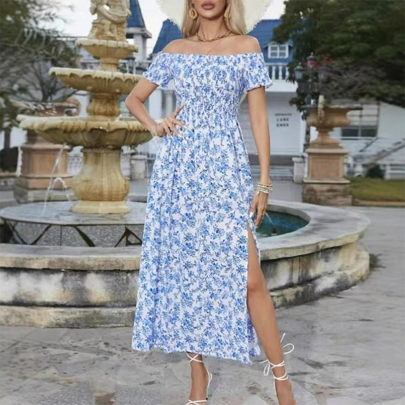 Élégante robe florale à épaules découvertes pour femmes