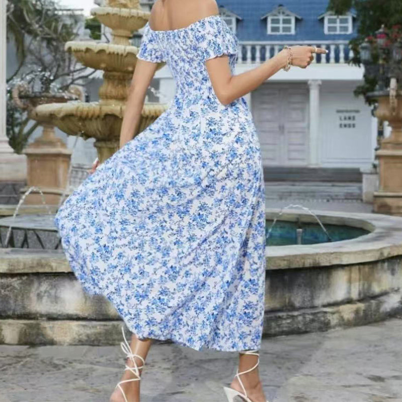 Élégante robe florale à épaules découvertes pour femmes