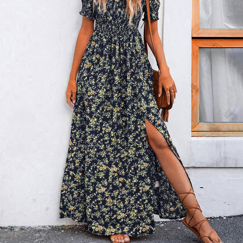 Élégante robe florale à épaules découvertes pour femmes