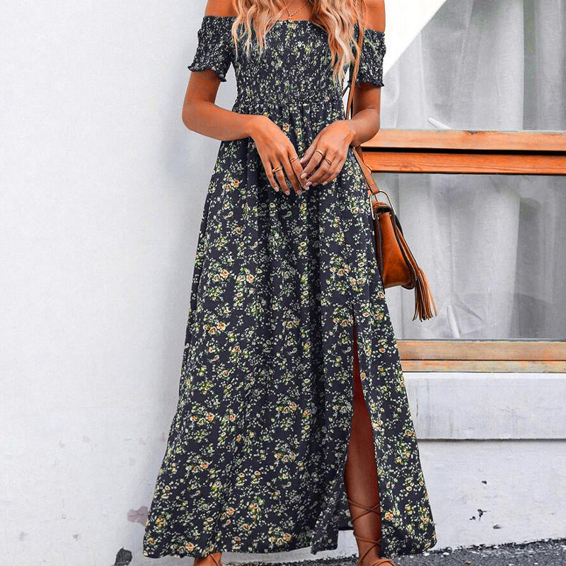 Élégante robe florale à épaules découvertes pour femmes
