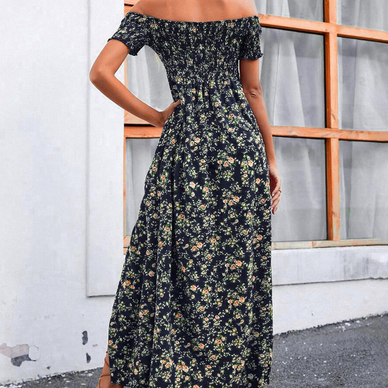 Élégante robe florale à épaules découvertes pour femmes