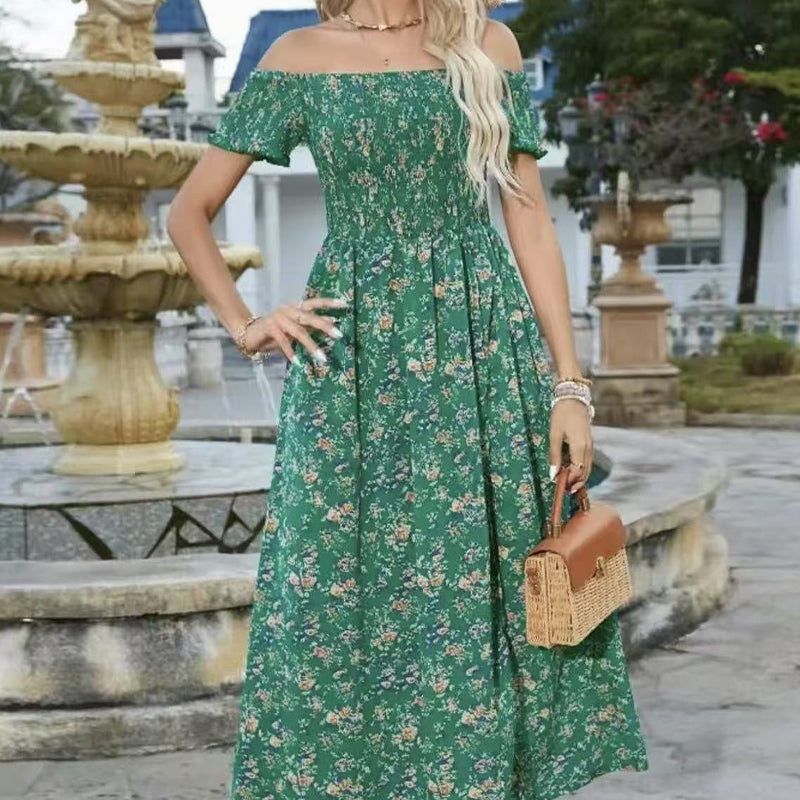 Élégante robe florale à épaules découvertes pour femmes