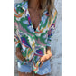 🌴Promotions d'été🌴Chemise à manches longues avec revers, imprimé floral vibrant, pour femmes