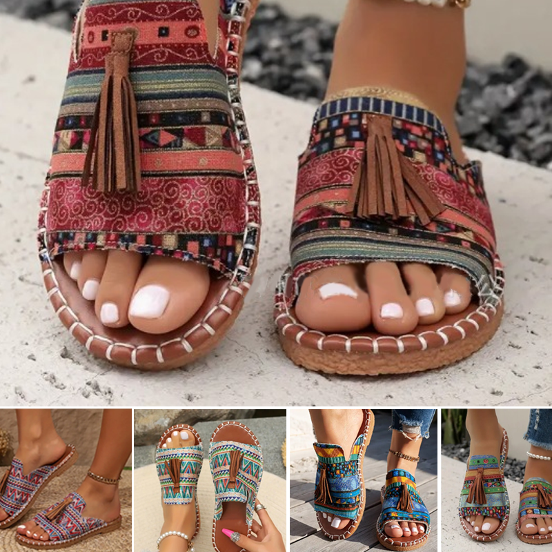 Sandales à glissière à imprimé boho pour femmes