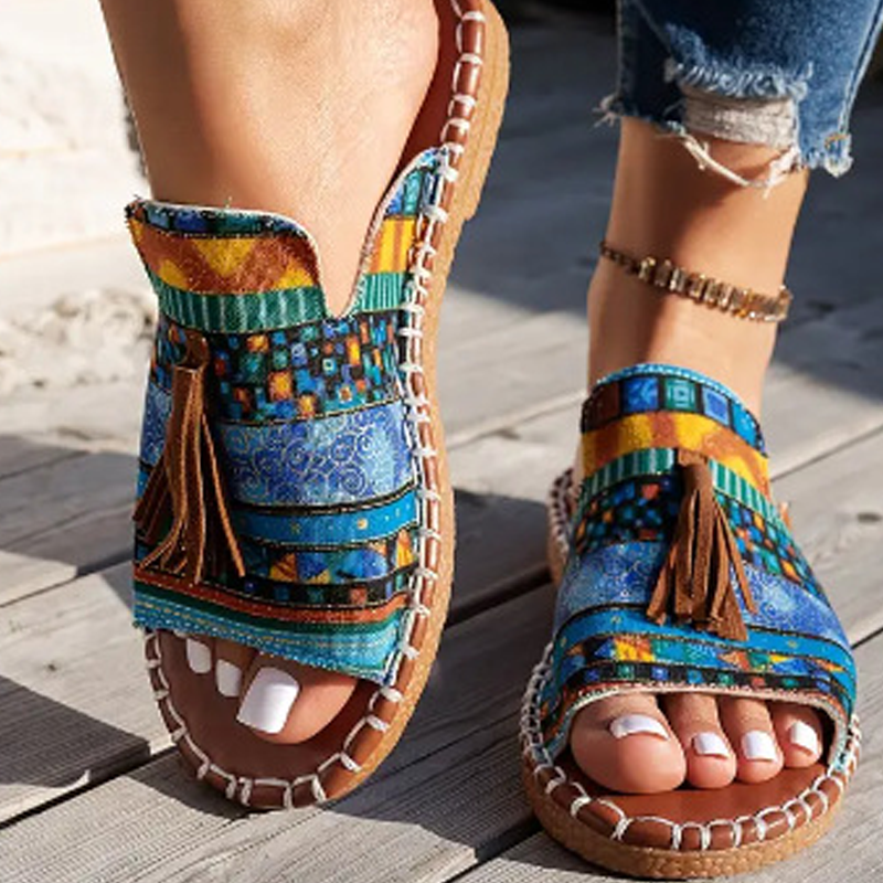 Sandales à glissière à imprimé boho pour femmes