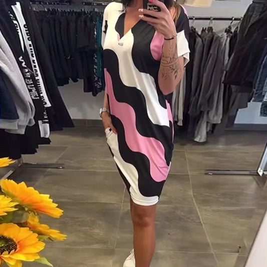 Robe à manches courtes à col en V pour femmes