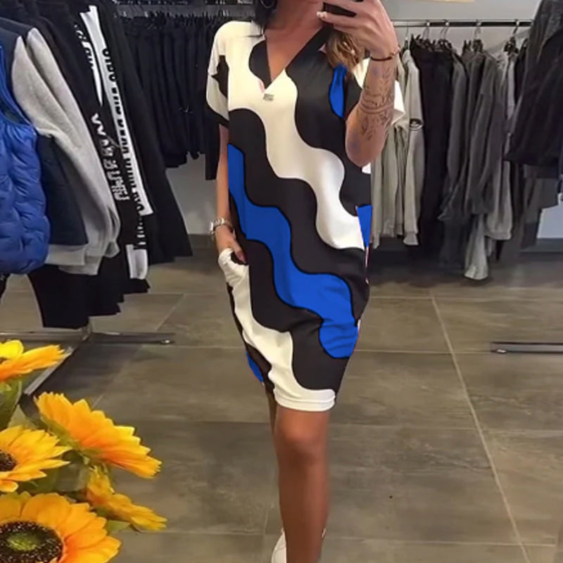 Robe à manches courtes à col en V pour femmes