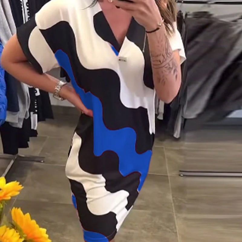 Robe à manches courtes à col en V pour femmes