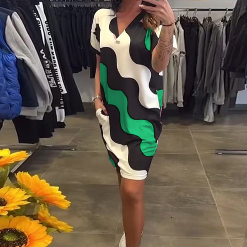 Robe à manches courtes à col en V pour femmes
