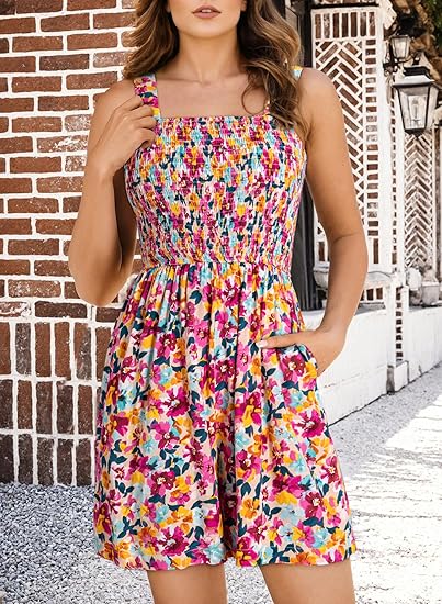 ⏰Hot Sale - 49% de réduction  💃Combinaison d'été sans manches pour femmes, décontractée, courte, avec poches, de couleur contrastée