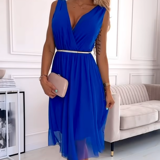 Robe en mousseline sans manches à col en V