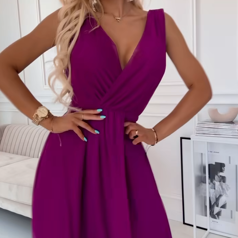 Robe en mousseline sans manches à col en V