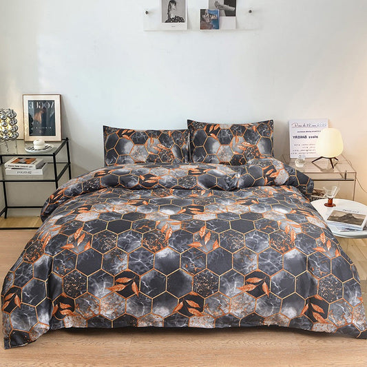 🛌🌟Ensemble de couettes et de taies d'oreiller géométriques à feuilles d'or🌟Literie moderne et luxueuse