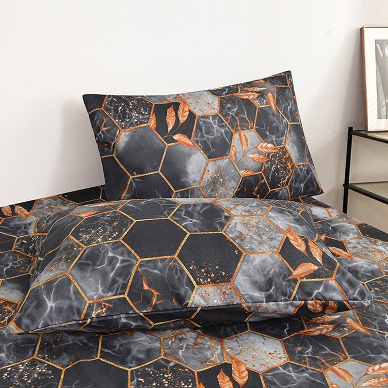 🛌🌟Ensemble de couettes et de taies d'oreiller géométriques à feuilles d'or🌟Literie moderne et luxueuse