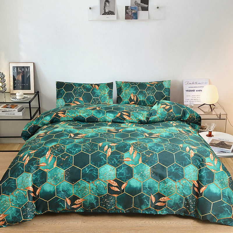 🛌🌟Ensemble de couettes et de taies d'oreiller géométriques à feuilles d'or🌟Literie moderne et luxueuse