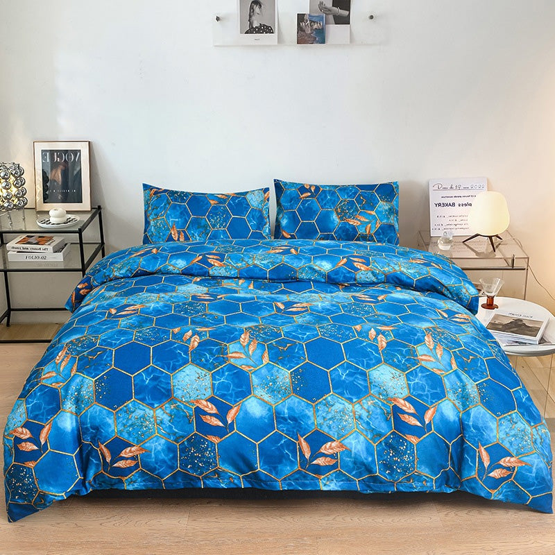 🛌🌟Ensemble de couettes et de taies d'oreiller géométriques à feuilles d'or🌟Literie moderne et luxueuse