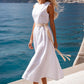 Robe longue élégante de couleur unie sans manches avec ceinture