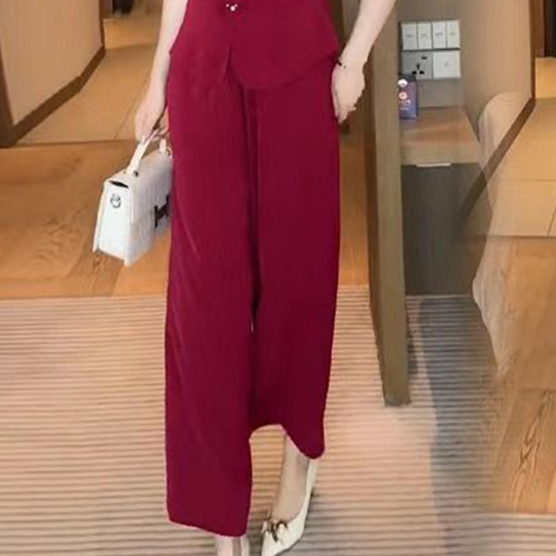 Ensemble 2 pièces pour femmes - Top à manches courtes avec col en V et pantalon large assorti