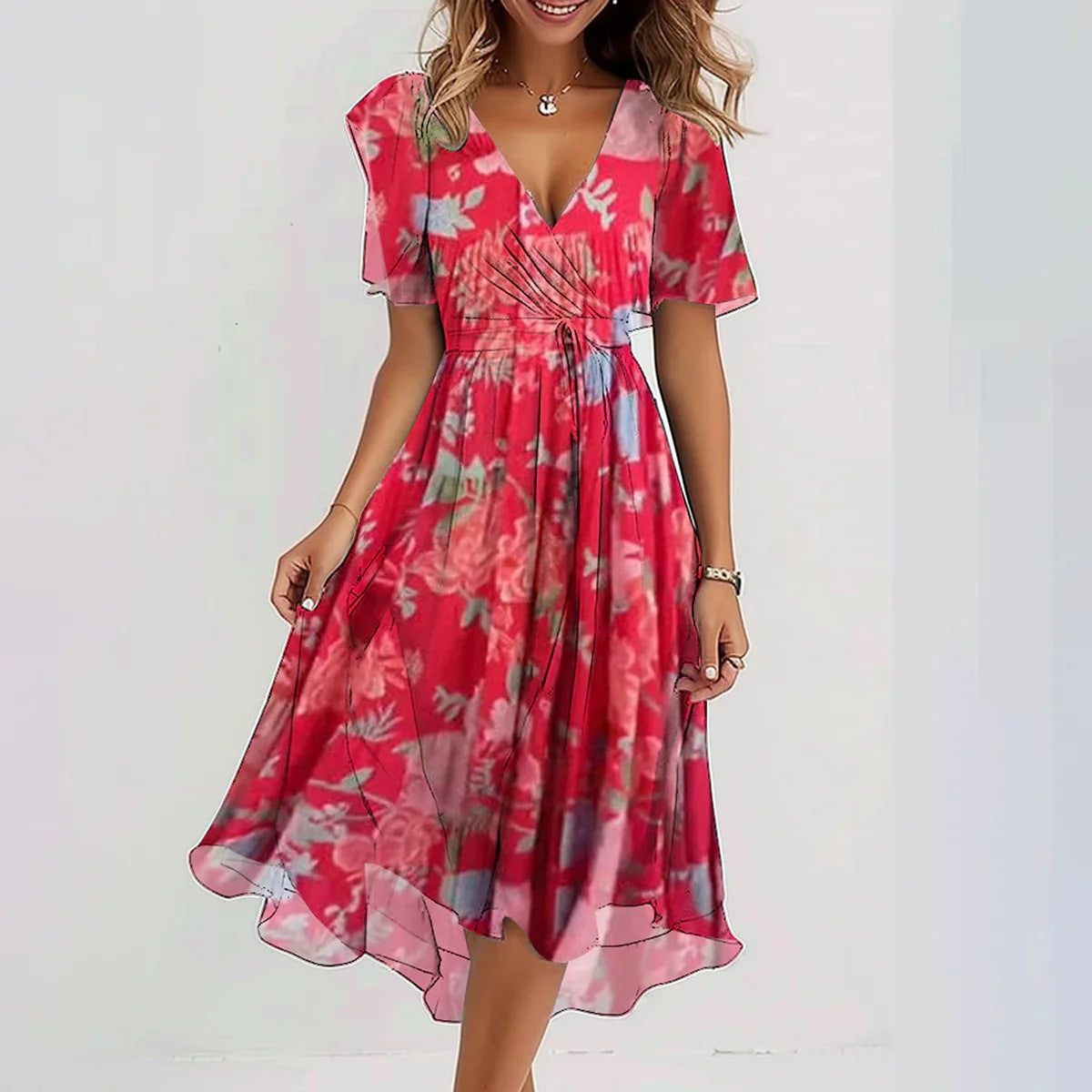 🔥Hot Sale 50% OFF💝✨Robe midi à manches courtes Special Blue