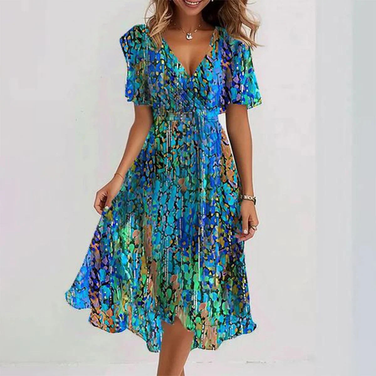 🔥Hot Sale 50% OFF💝✨Robe midi à manches courtes Special Blue