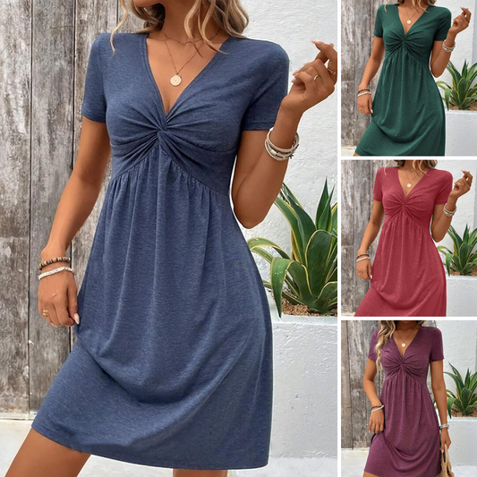 Robe à manches courtes et col en V pour femmes