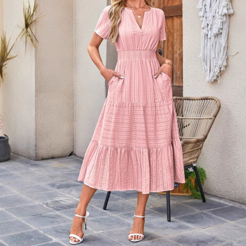 🔥Hot Sale 50% OFF👗Robes longues décontractées à manches courtes et à col en V pour femmes