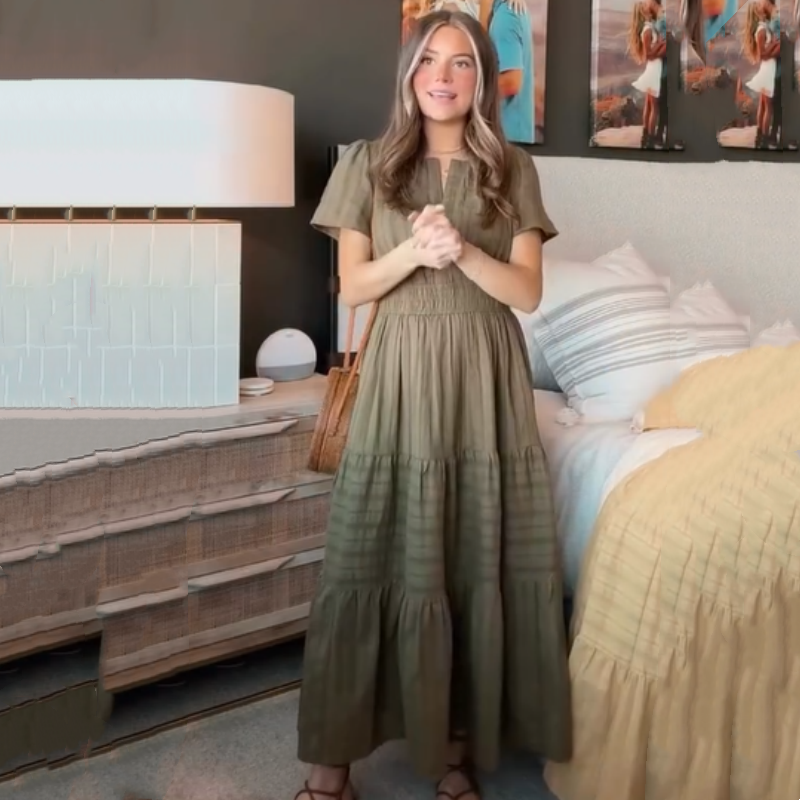 🔥Hot Sale 50% OFF👗Robes longues décontractées à manches courtes et à col en V pour femmes