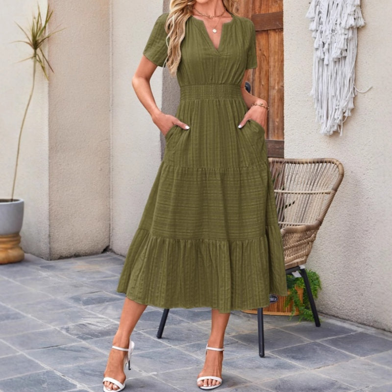 🔥Hot Sale 50% OFF👗Robes longues décontractées à manches courtes et à col en V pour femmes