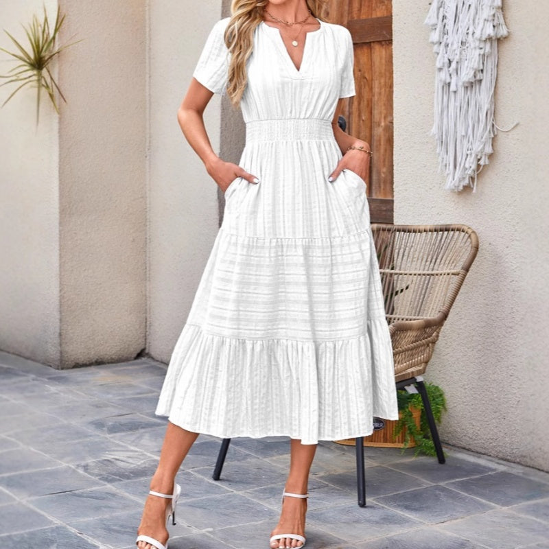 🔥Hot Sale 50% OFF👗Robes longues décontractées à manches courtes et à col en V pour femmes