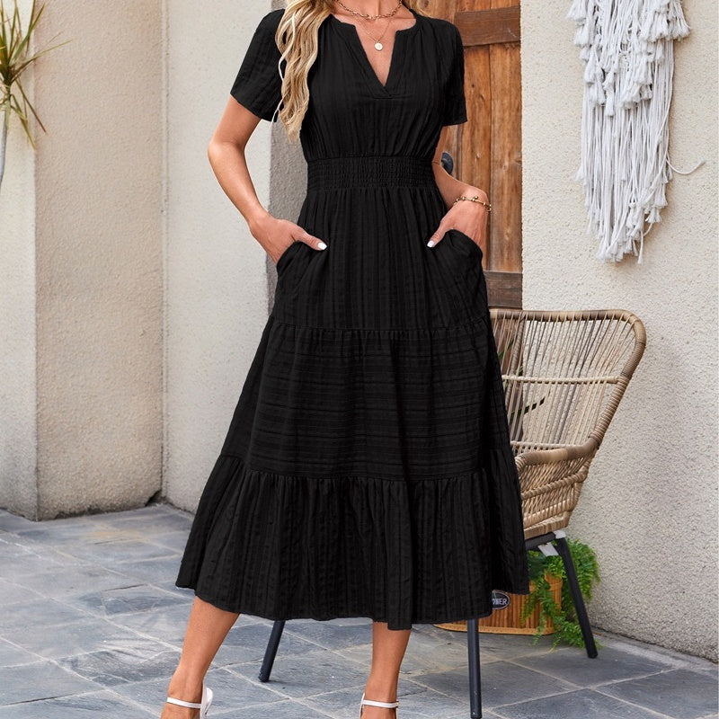 🔥Hot Sale 50% OFF👗Robes longues décontractées à manches courtes et à col en V pour femmes