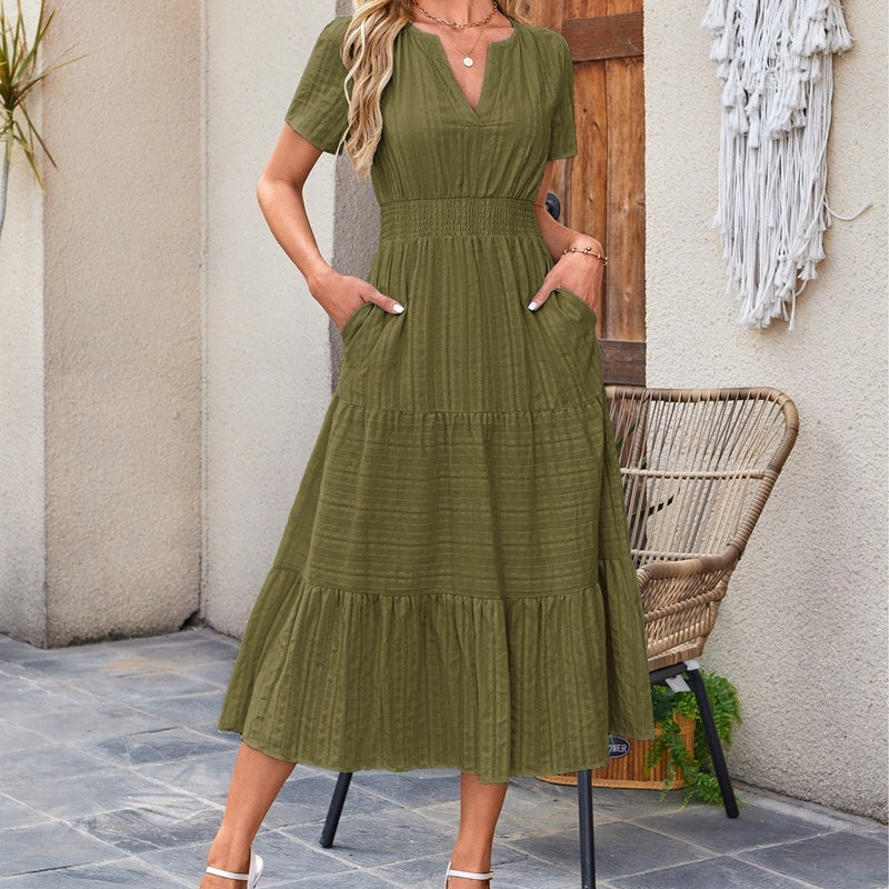 🔥Hot Sale 50% OFF👗Robes longues décontractées à manches courtes et à col en V pour femmes