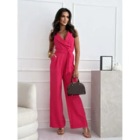 [M-2XL]☀️Women's Sans manches col en V solide Jumpsuit🕊️