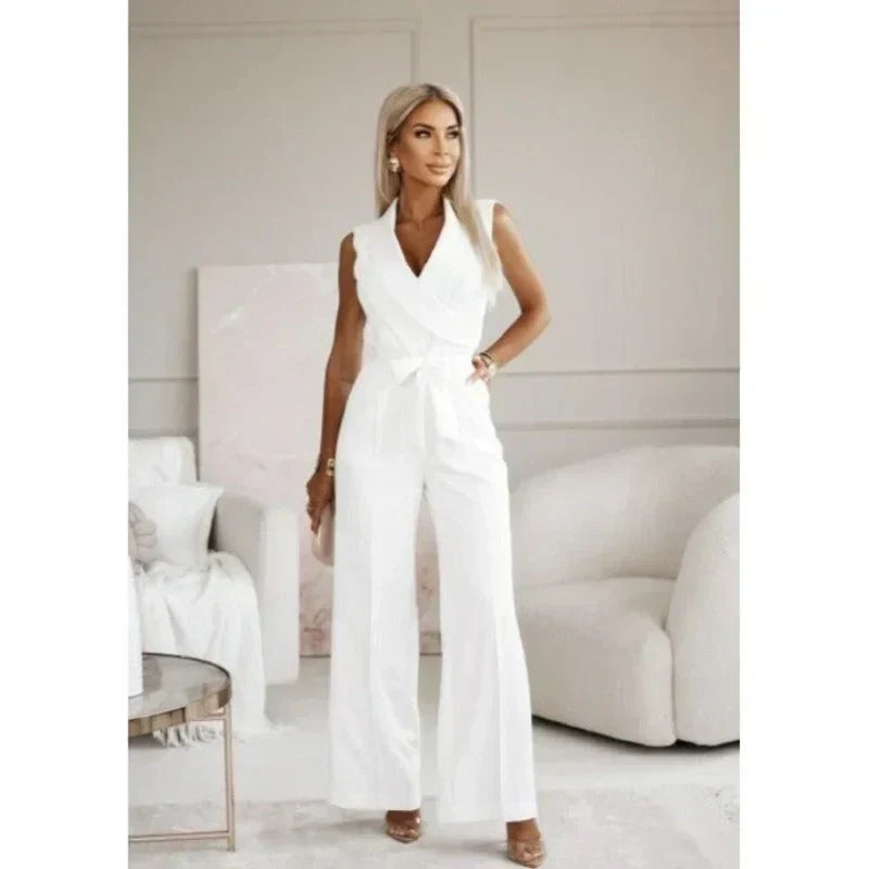[M-2XL]☀️Women's Sans manches col en V solide Jumpsuit🕊️