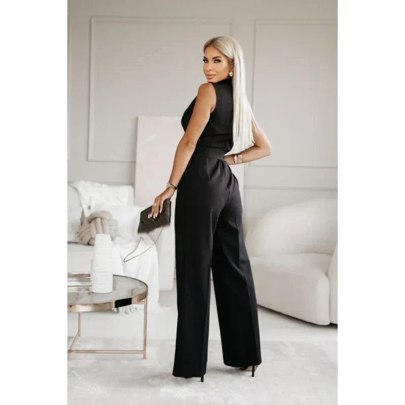 [M-2XL]☀️Women's Sans manches col en V solide Jumpsuit🕊️