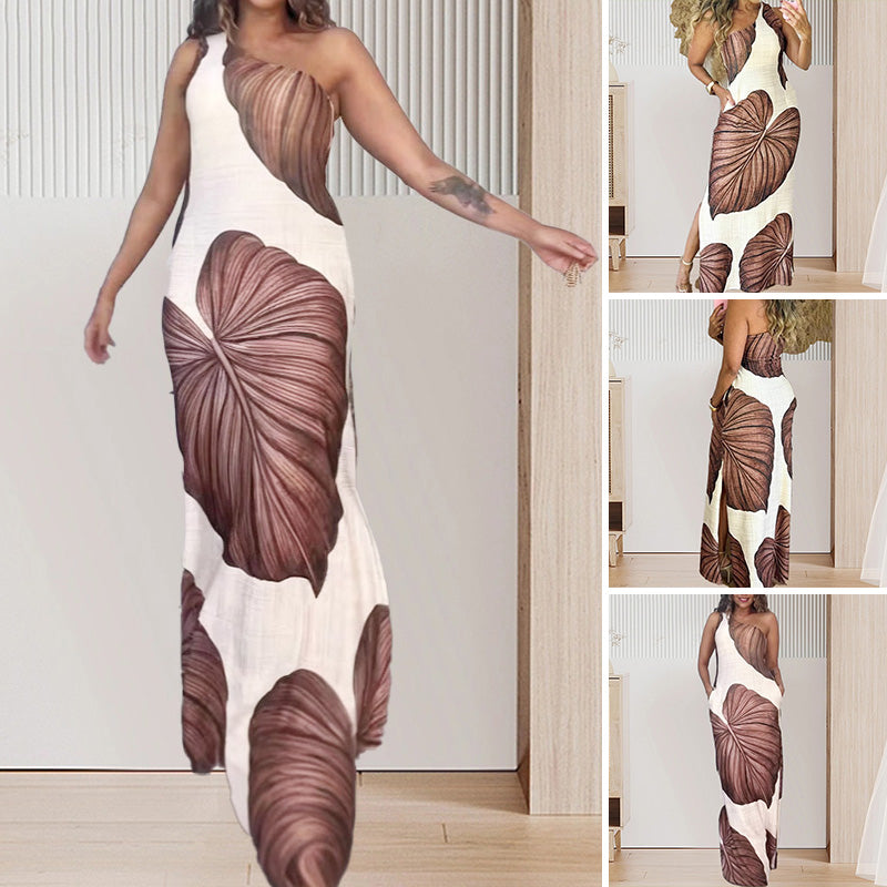 ✨50% de réduction✨Palm Imprimer une robe maxi mince à épaules à épaules