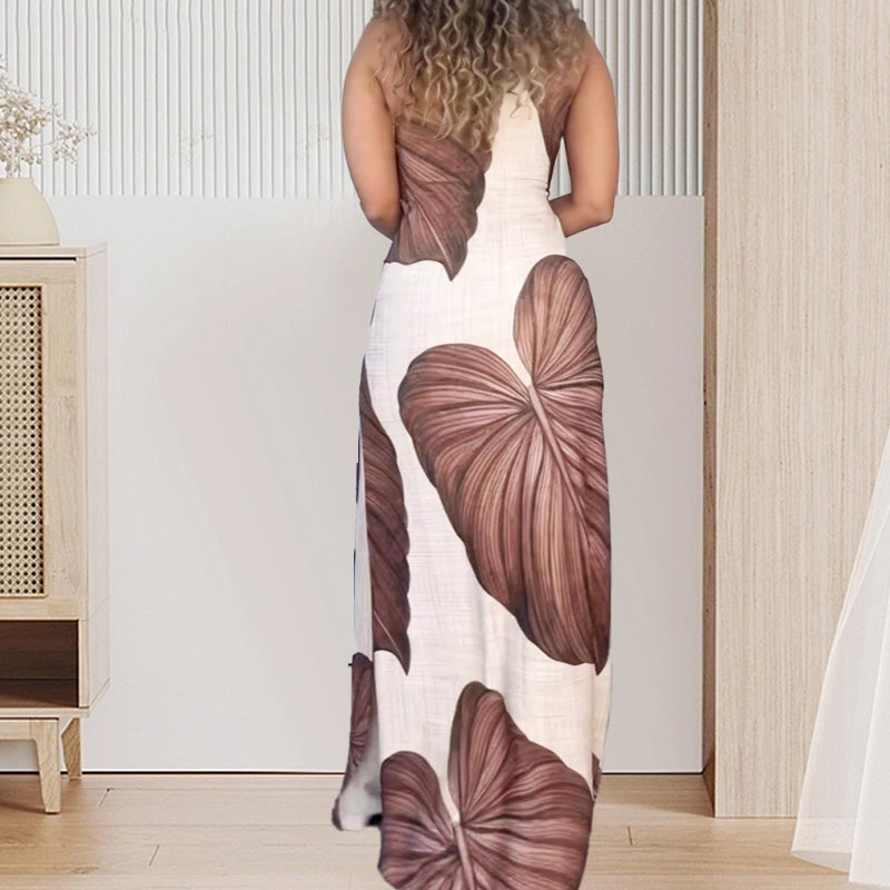 ✨50% de réduction✨Palm Imprimer une robe maxi mince à épaules à épaules