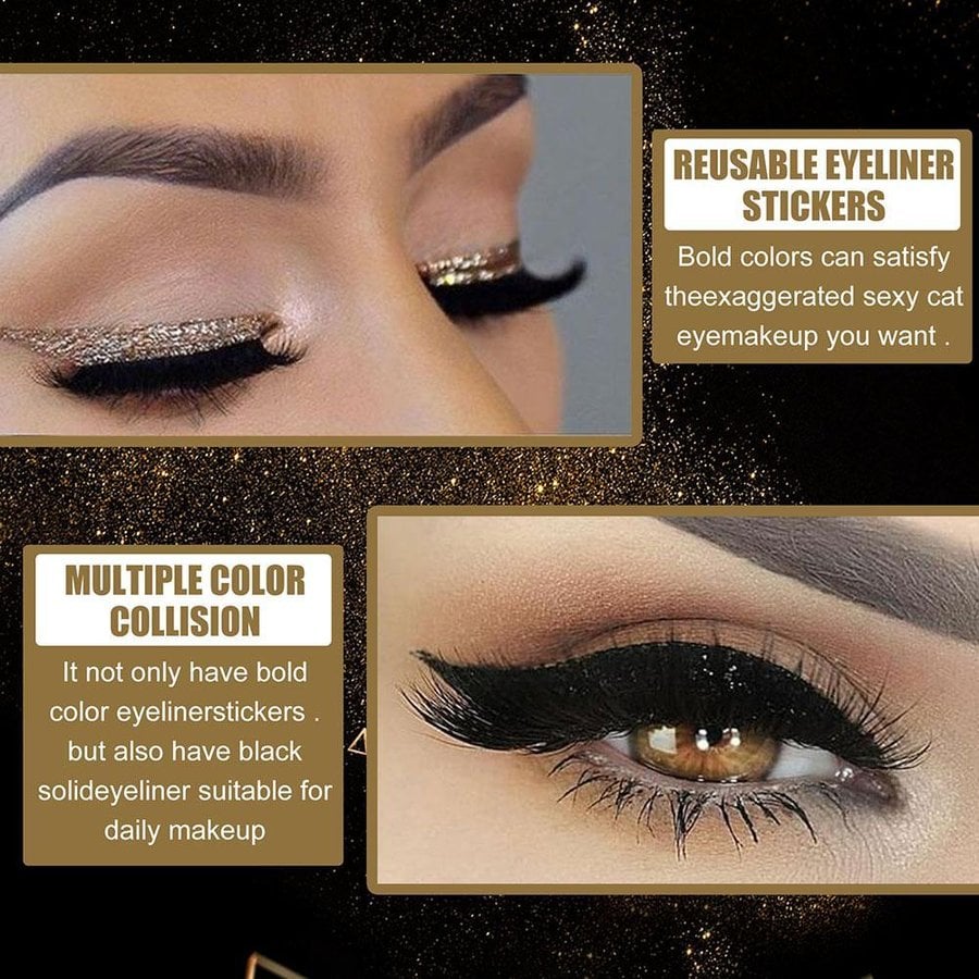 Återanvändbara självhäftande klistermärken för eyeliner och ögonfransar med glitter