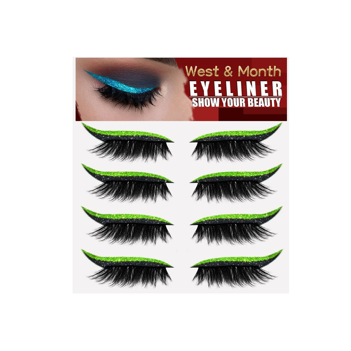 Återanvändbara självhäftande klistermärken för eyeliner och ögonfransar med glitter