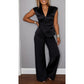Ensemble élégant pour femme : haut col en V et pantalon