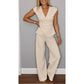 Ensemble élégant pour femme : haut col en V et pantalon