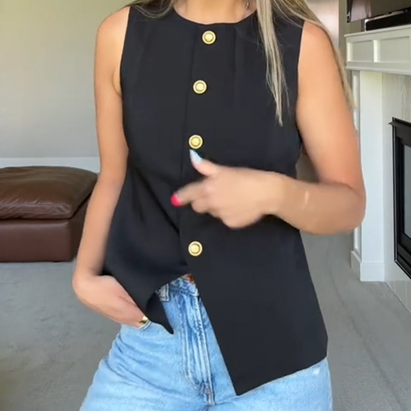 ⏳Spécial limité dans le temps⏰Gilet de costume pour femme avec col rond et patte de boutonnage
