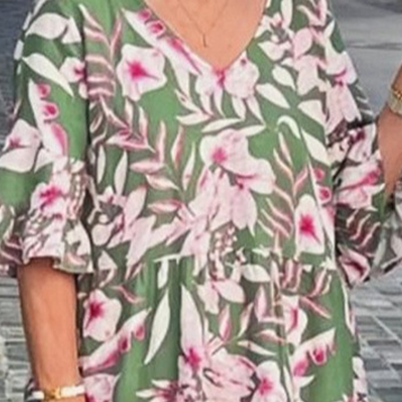 🎉Soldes exceptionnelles : 50 % de réduction🎉Robe midi imprimée à col en V