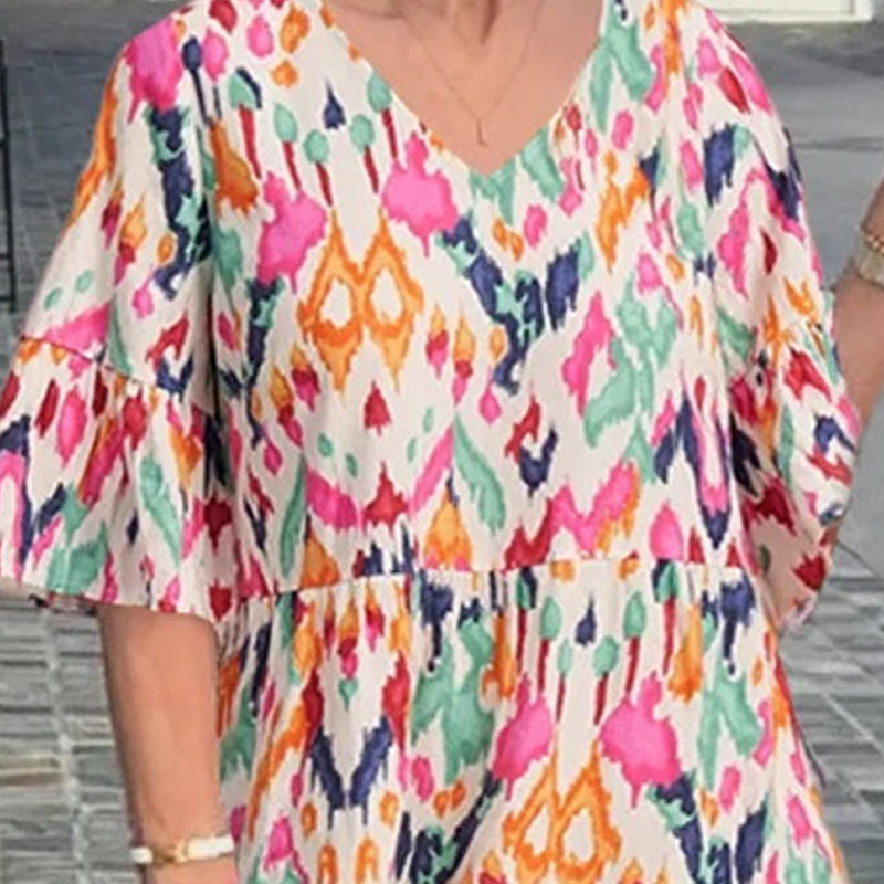 🎉Soldes exceptionnelles : 50 % de réduction🎉Robe midi imprimée à col en V