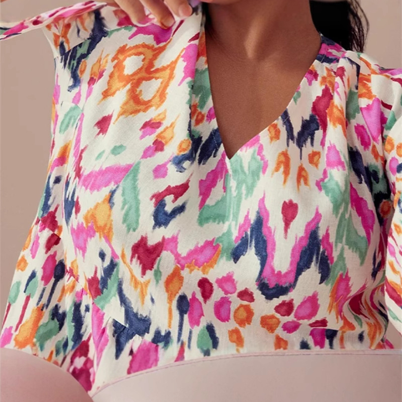 🎉Soldes exceptionnelles : 50 % de réduction🎉Robe midi imprimée à col en V