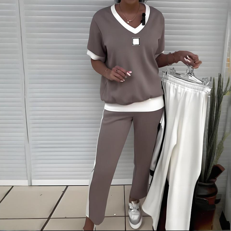 💜PROMOTION DU DERNIER JOUR - 50% DE RÉDUCTION💜Ensemble pantalon et top décontracté à col en V pour femmes